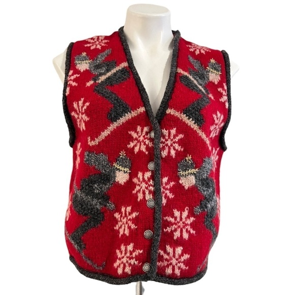 LIMITED Vintage Wool Sleeveless Button Down Skier V- Neck Sweater Vest Size M - Picture 2 of 8